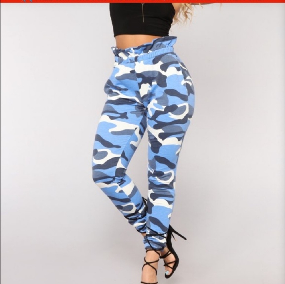 Plus size blue camo joggers fashion nova